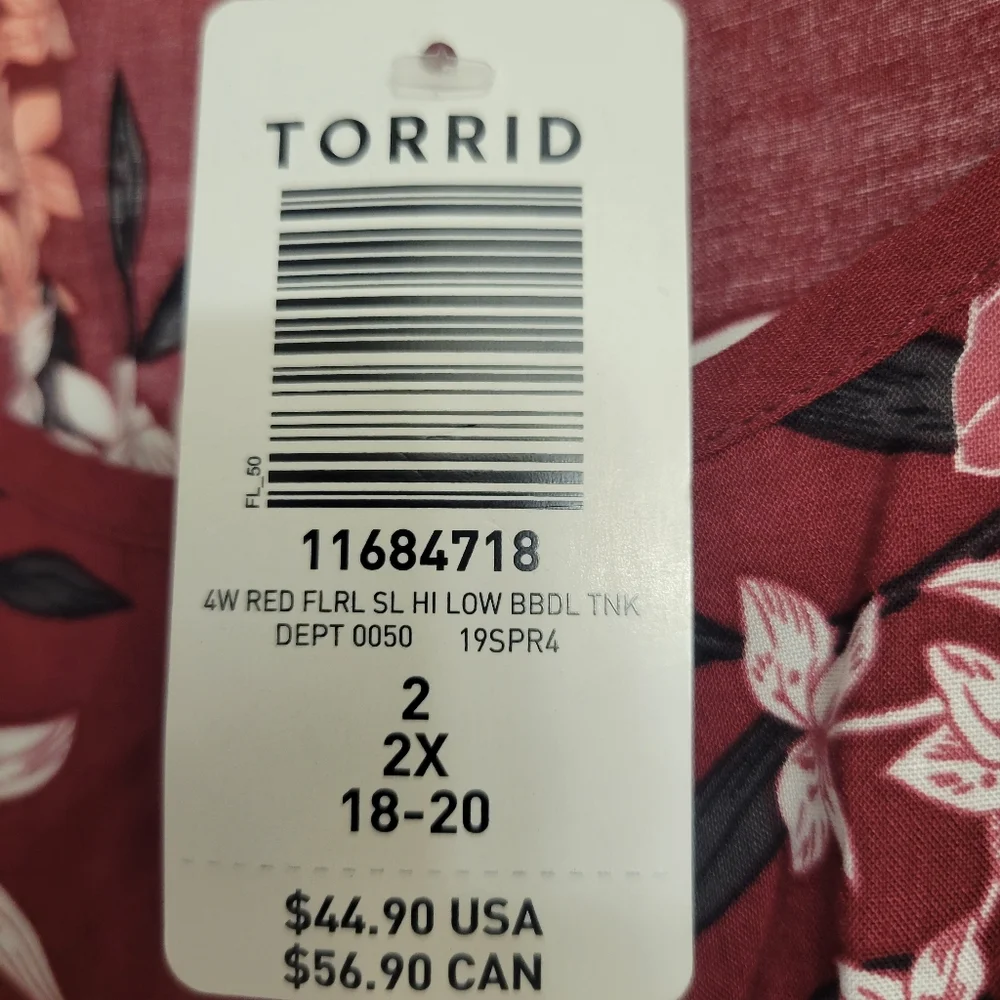 Torrid Red Floral Challis Babydoll Hi-Lo Tank Top - Picture 4 of 9